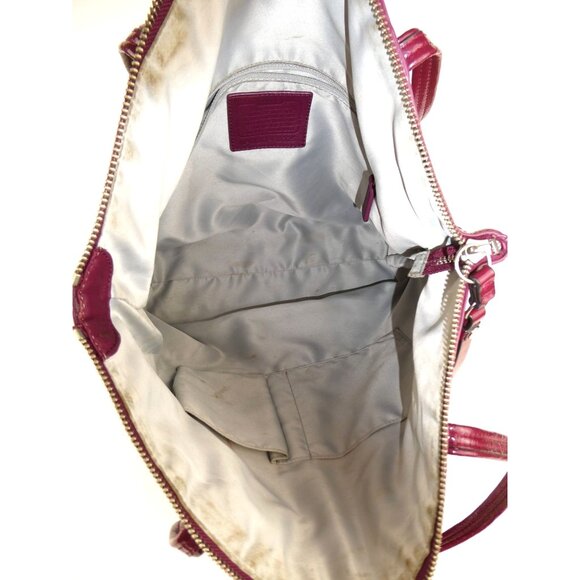 Coach Signature Khaki Burgundy Laura Tote Shoulder Bag F18335 - Picture 8 of 14